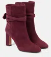 Aquazzura Very Bow Tie 85 Suede Ankle Boots In Purple