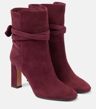 Aquazzura Very Bow Tie 85 Suede Ankle Boots In Purple