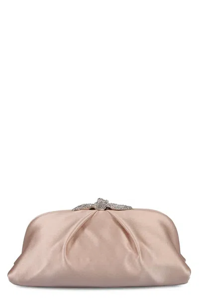 Aquazzura Very Bow Tie Crystal-embellished Satin Clutch In Pink