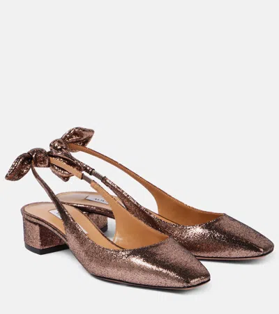 Aquazzura Very Bow Tie Glitter Slingback Pumps In Gold