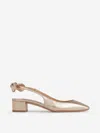 Aquazzura Very Bow 35 Metallic Leather Slingback Pumps In Bow Detail