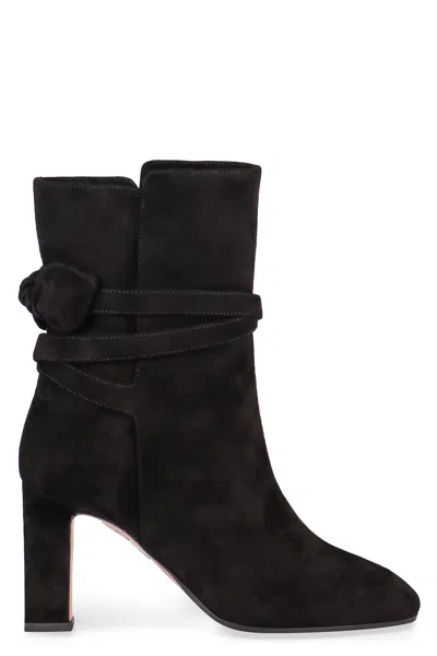 AQUAZZURA VERY BOW TIE SUEDE ANKLE BOOTS