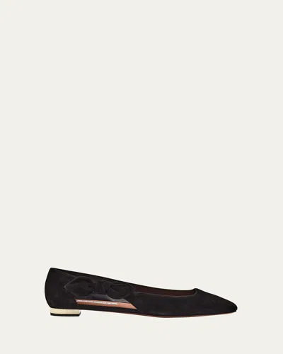 AQUAZZURA VERY BOW TIE SUEDE BALLET FLATS