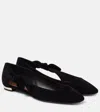 Aquazzura Very Bow Tie Suede Ballet Flats In Black