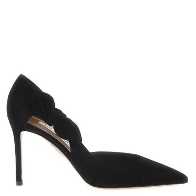 Aquazzura Very Bow Tie Suede Pumps In Black