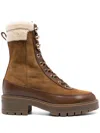 Aquazzura Very Cortina Shearling Booties Ecru/chestnut In Brown