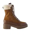 Aquazzura Very Cortina Shearling Booties Ecru/chestnut In Brown