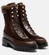 Aquazzura Very Cortina Shearling-trimmed Suede Lace-up Boots In Brown