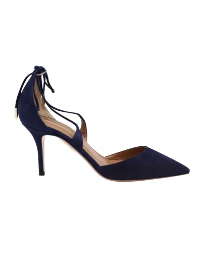 Aquazzura Very Matilde 85 Pumps In Navy Blue Suede