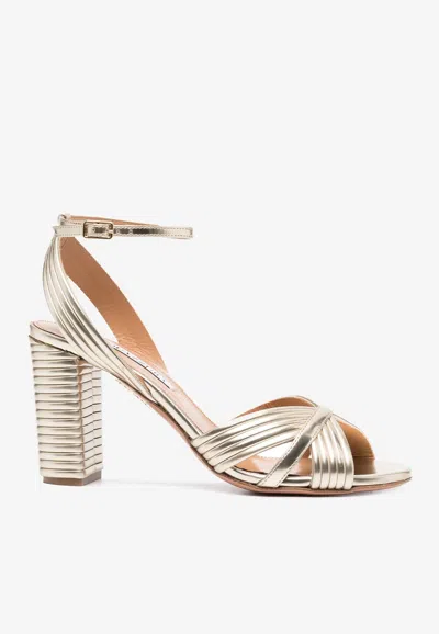 Aquazzura Very Sundance 85 Metallic Leather Sandals In Gold