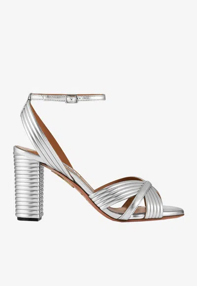 Aquazzura Very Sundance 85mm Metallic Sandals In Silver