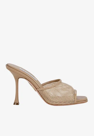 Aquazzura Violette 95 Mesh Mules In Nude