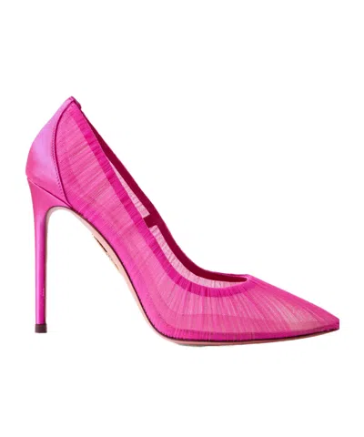 Aquazzura Voile 105 Pleated Satin-trimmed Tulle Pumps In Pink