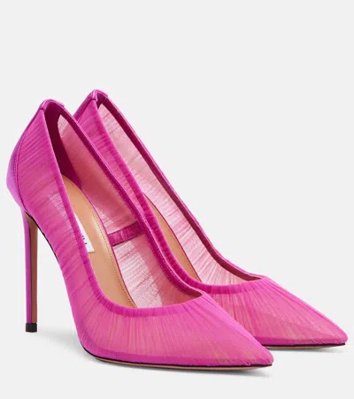 Aquazzura Voile 105 Pleated Satin-trimmed Tulle Pumps In Pink