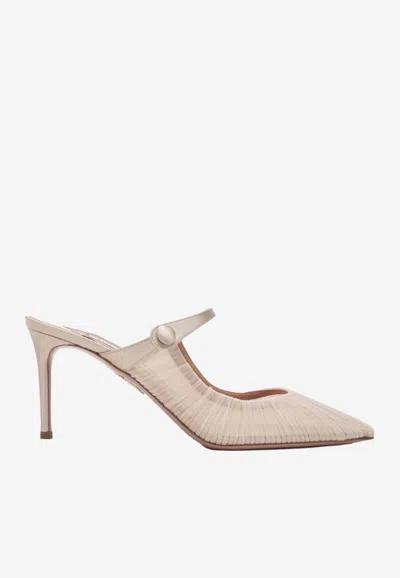 Aquazzura Voile 75 Tulle Mules In White