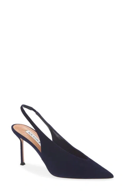 Aquazzura Voltaire 85 Suede Slingback Pumps In Blue