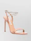 Aquazzura Whisper Sandal 105 Strap Embellished Square Toe In Pink