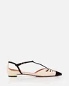 Aquazzura Cut-out Leather Ballet Flats With T-bar Strap In Neutral