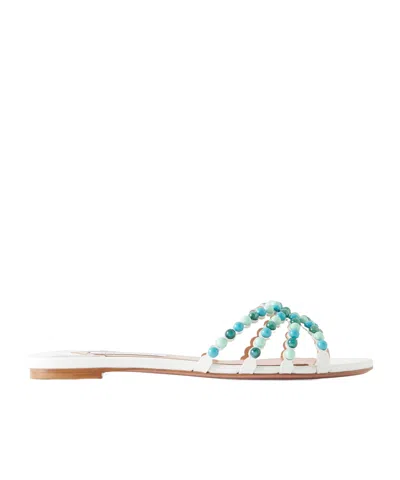 Aquazzura White Flat Slide Sandals