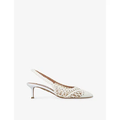 Aquazzura White Kahlo 50 Raffia Slingback Courts Eur 36 / 3 Uk