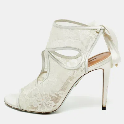Aquazzura White Lace And Satin Sexy Thing Bridal Cut Out Ankle Wrap Sandals
