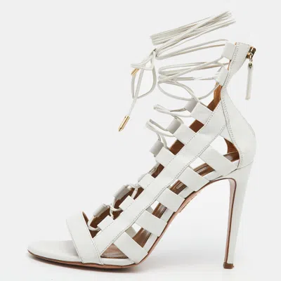 Aquazzura White Leather Amazon Lace-up Sandals