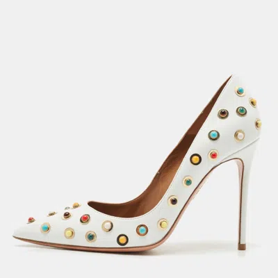 Aquazzura White Leather Byzantine Pumps