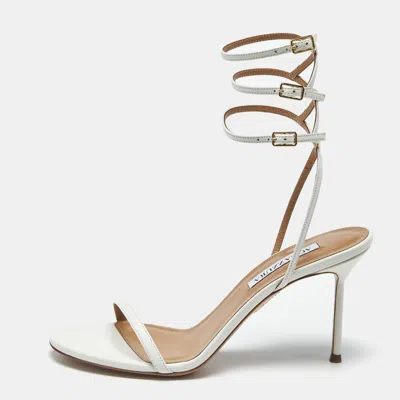 Pre-owned Aquazzura White Leather Essence Ankle Strap Sandals Size 39