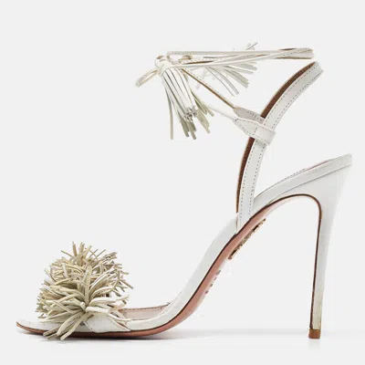 Aquazzura White Leather Wild Thing Ankle Tie Sandals In Multi