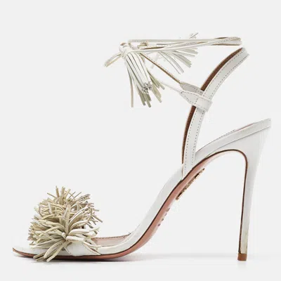 Pre-owned Aquazzura White Leather Wild Thing Ankle Tie Sandals Size 39