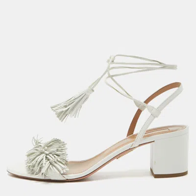 Pre-owned Aquazzura White Leather Wild Thing Sandals Size 40.5