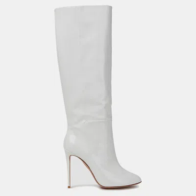 Pre-owned Aquazzura White Patent Leather Knee Length Boots 42