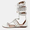 Aquazzura White Studded Leather Strappy Gladiator Flat Sandals In White