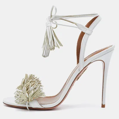 Pre-owned Aquazzura Wid Thing Size 40 White Leather Ankle Strap Sandals