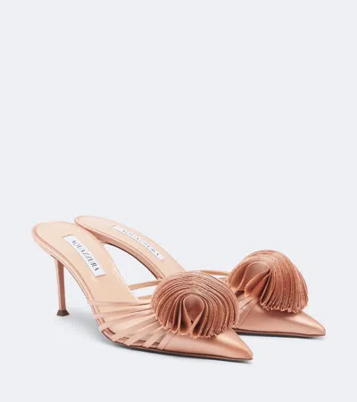 Aquazzura Wild Bloom Floral-appliqué Satin Mules In Brown