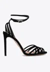 Aquazzura Wild Dream 105 Black Velvet Sandals In Black