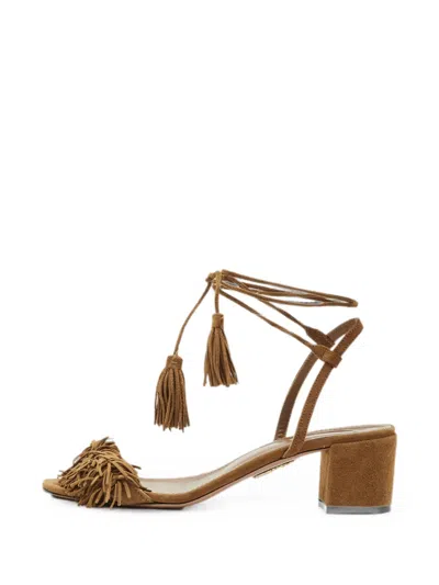 Pre-owned Aquazzura Wild Thing Fringe Sandals In Brown