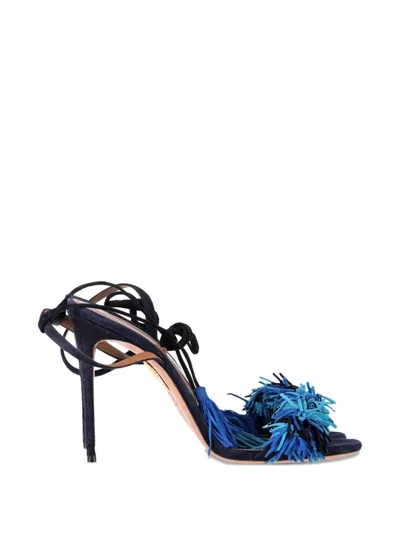Pre-owned Aquazzura Wild Thing Fringed Sandals In Blue