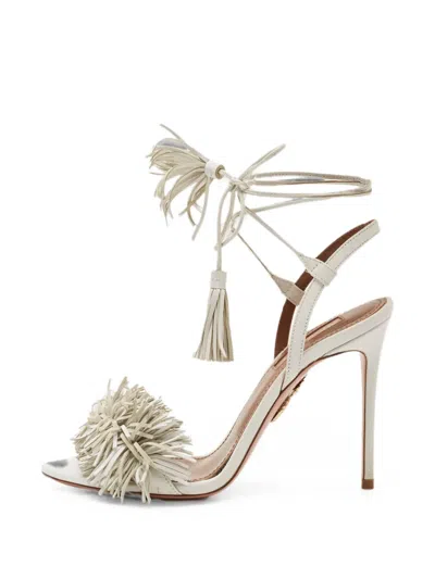 Pre-owned Aquazzura Wild Thing Fringed Sandals In White