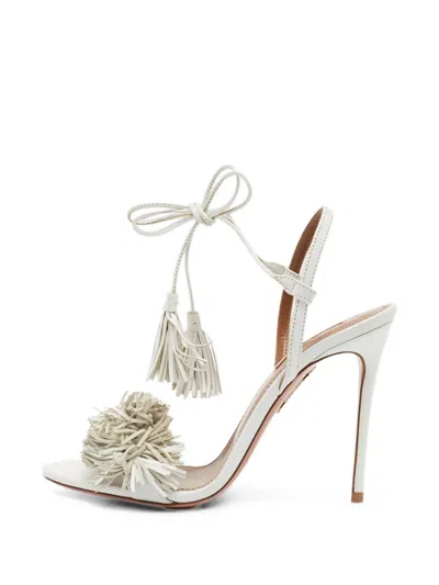 Pre-owned Aquazzura Wild Thing Fringed Sandals In White