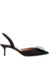 Aquazzura Crystal Hoop Black Slingback Pumps With Rhinestoned Embellishment And Kitten Heel In Tech Fabric Wom In Multi