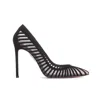 Aquazzura High Heel Pumps With Striped Mesh Detailing In Black