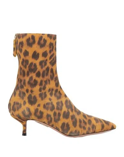 Aquazzura Woman Ankle Boots Camel Size 7.5 Leather In Animal Print