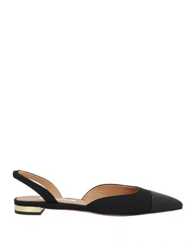Aquazzura Woman Ballet Flats Black Size 8 Leather, Textile Fibers