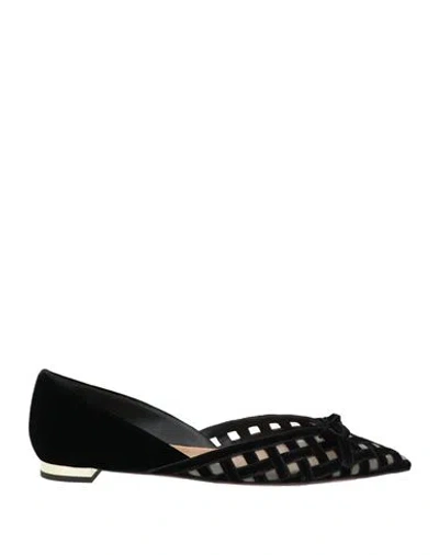 AQUAZZURA AQUAZZURA WOMAN BALLET FLATS BLACK SIZE 8 LEATHER, TEXTILE FIBERS