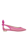 Aquazzura Bow Tie Mesh Ballet Flats In Pink