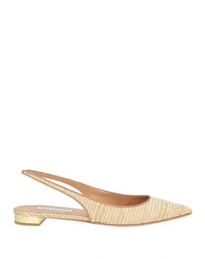 Aquazzura Woman Ballet Flats Gold Size 8 Textile Fibers, Leather
