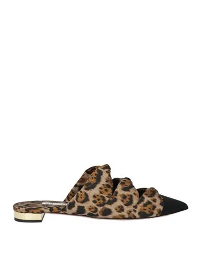 Aquazzura Woman Mules & Clogs Camel Size 8 Textile Fibers In Animal Print