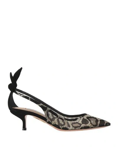 Aquazzura Woman Pumps Black Size 7 Vegetable Fiber, Leather