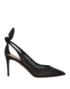 Aquazzura Bow Tie 105 Crystal Tulle Pointed-toe Flats In Black